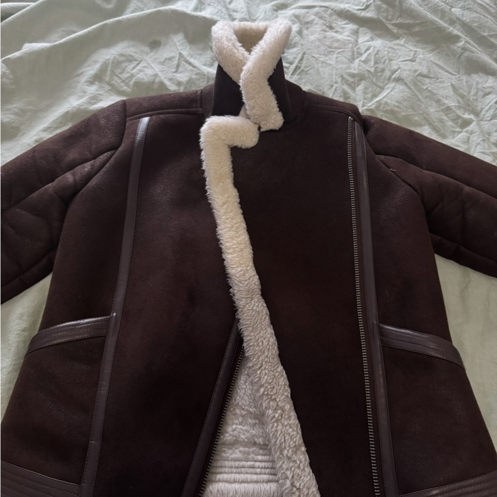 Brown Shearling Jacket with Cream Lining